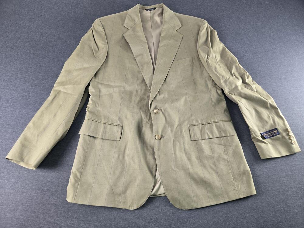 Vintage Polo University Club Sport Coat Mens 42 Beige Plaid Blazer Jacket USA
